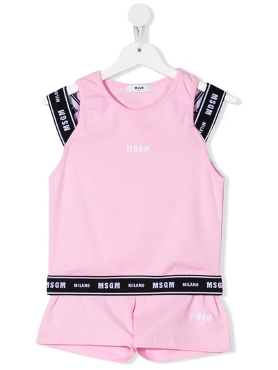 Msgm Teen Logo Band Tracksuit Set In Rosa