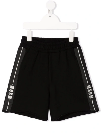 Msgm Kids' Black Bermuda Shorts With White Print
