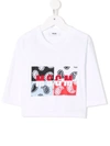 Msgm Patchwork Logo-print 3/4-sleeve T-shirt In White