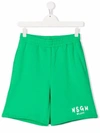 Msgm Teen Logo-print Track Shorts In Green