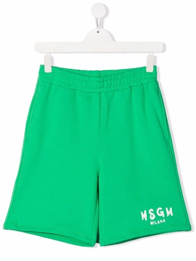 Msgm Teen Logo-print Track Shorts In Green