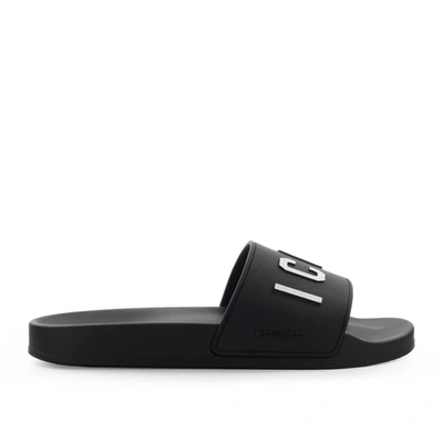 Dsquared2 Rubber Sandal With Icon Print In Black