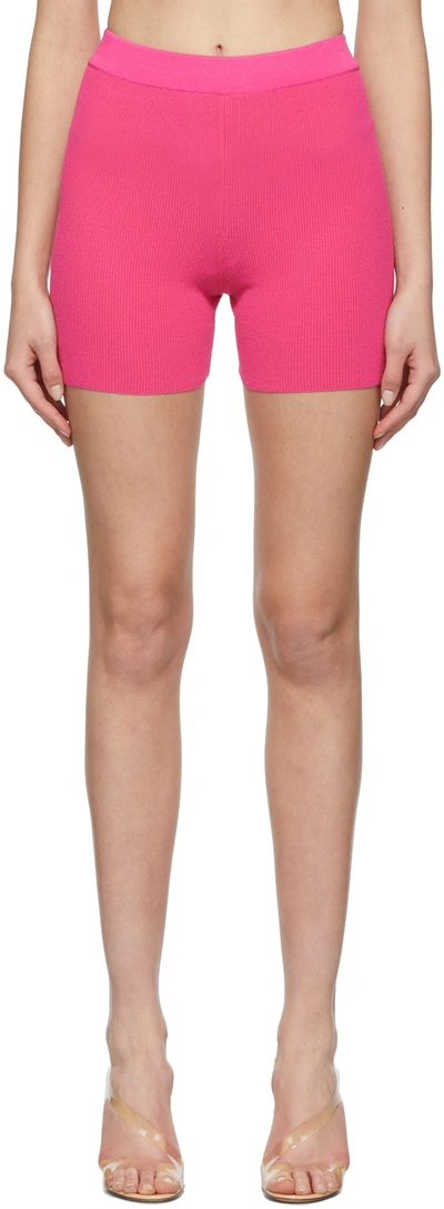 Jacquemus Ribbed-knit High-waisted Short Shorts In Pink & Purple