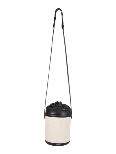 Jil Sander Leather And Canvas Drawstring Bucket Bag In White