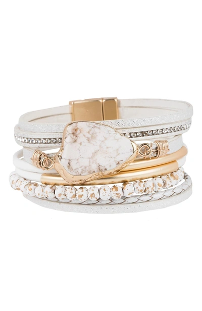 Saachi Aria Natural Stone Beaded Leather Magnetic Bracelet In White