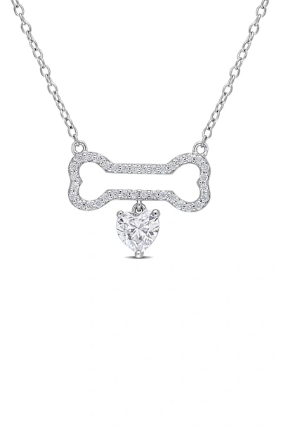 Delmar Sterling Silver Dew Created Moissanite Bone Necklace