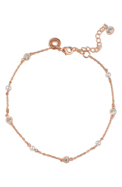 Cz By Kenneth Jay Lane Cz & Mother-of-pearl Station Anklet In White / Clear/ Rose Gold