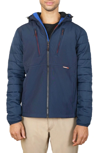 Hawke And Co . Softshell Bonded Faux Shearling Lined Zip Hoodie In Navy