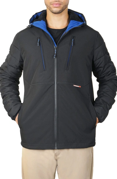 Hawke And Co . Softshell Bonded Faux Shearling Lined Zip Hoodie In Black