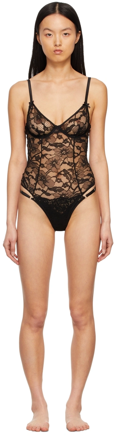 Fleur Du Mal Magnolia Lace Ouvert Bodysuit In Black ModeSens