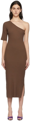 Matériel Tbilisi Brown One Shoulder Ribbed Dress In Brown