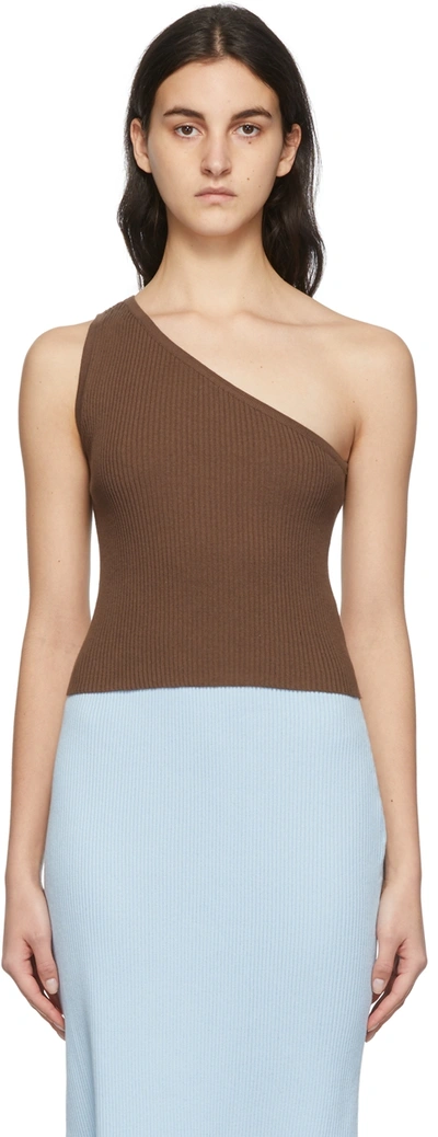 Matériel Tbilisi Brown One Shoulder Ribbed Tank Top