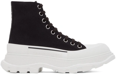 Alexander Mcqueen Black & White Tread Slick High Sneakers In 1070 Black/white