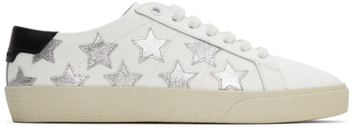 Saint Laurent Signature California Stars Sneakers Flat Heel Leather Up In White,silver