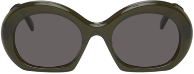 Loewe Green Halfmoon Sunglasses In Shiny Dark Green Smoke