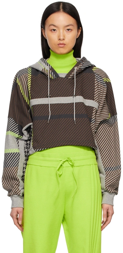 Adidas X Ivy Park Multicolor Allover Print Crop Hoodie In Mgreyh/black/brown