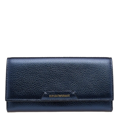 Pre-owned Emporio Armani Metallic Navy Blue Leather Continental Wallet