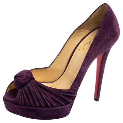Pre-owned Christian Louboutin Purple Suede Knotted Greissimo Peep-toe Platform Pumps Size 37
