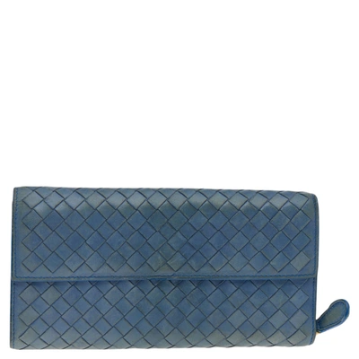 Pre-owned Bottega Veneta Blue Intrecciato Leather Continental Flap Wallet