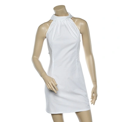 Pre-owned Moschino Jeans White Cotton Halter Neck Collared Mini Dress M