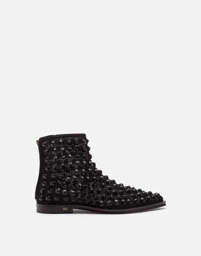 Dolce & Gabbana Mesh Chelsea Boots With Rhinestone Embellishment In Black