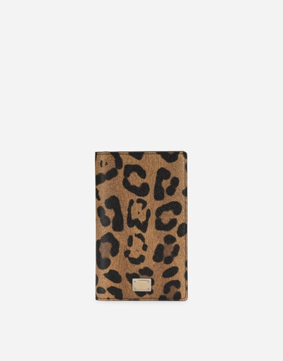 Dolce & Gabbana Leopard-print Crespo Passport Holder With Branded Plate In Multicolor