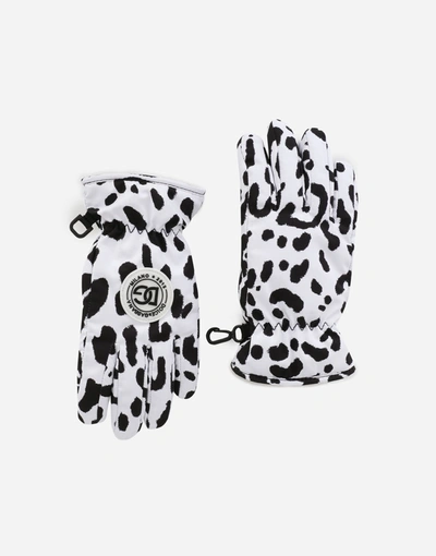 Dolce & Gabbana Nylon Ski Gloves With Leopard Print In Multicolor