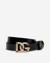 Dolce & Gabbana Patent Leather Belt With Multi-colored Crystals In Black