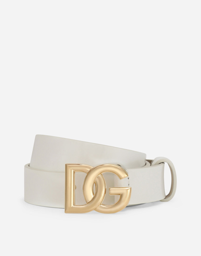 Dolce & Gabbana Kids' Patent Leather Belt With Dg Logo In White