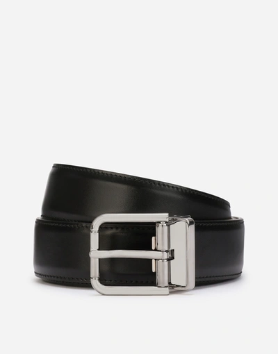 Dolce & Gabbana Brushed Calfskin Belt In Black