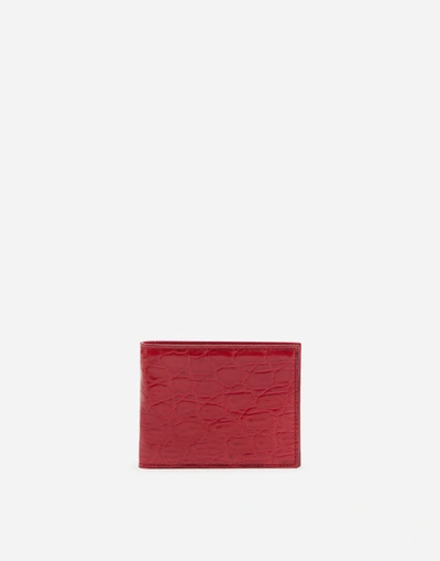 Dolce & Gabbana Bifold Wallet In Crocodile Flank Leather In Red
