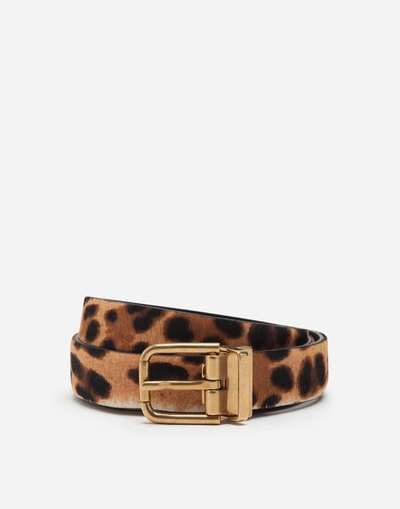 Dolce & Gabbana Leopard Print Belt With Pony Hair Effect In Animal Print