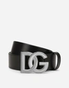 Dolce & Gabbana Men  Man's Black Leather Belt With Dg  Buckle In Black
