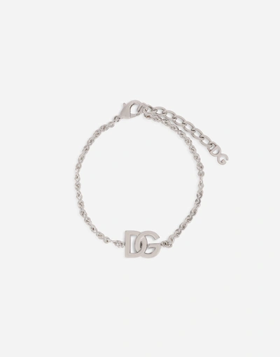 Dolce & Gabbana Link Bracelet With Dg-logo In Silver
