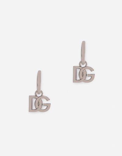 Dolce & Gabbana Hoop Earrings With Dg Logo Pendants In Silver
