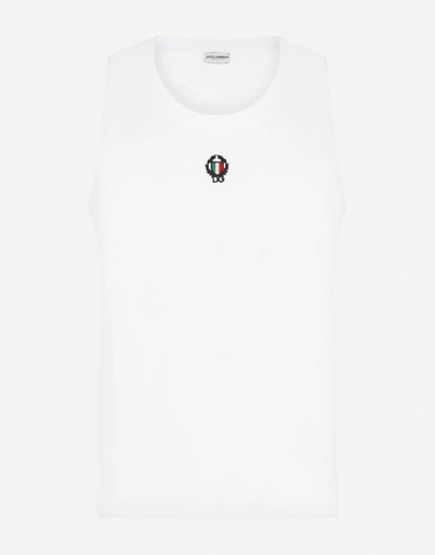 Dolce & Gabbana Two-way Stretch Cotton Singlet With Patch In White