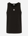 DOLCE & GABBANA TWO-WAY STRETCH COTTON SINGLET WITH PATCH