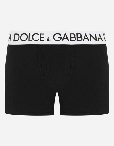Dolce & Gabbana Long-leg Two-way Stretch Cotton Boxers In Black