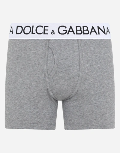 Dolce & Gabbana Long-leg Two-way Stretch Cotton Boxers In Grey