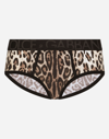Dolce & Gabbana Logo Leopard Print Stretch Jersey Briefs In Animal Print