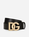 DOLCE & GABBANA LUX LEATHER BELT WITH CROSSOVER DG LOGO BUCKLE