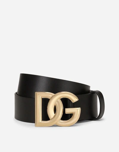 Dolce & Gabbana Lux Leather Belt With Crossover Dg Logo Buckle In Multicolor