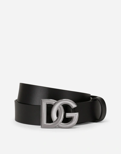 DOLCE & GABBANA LUX LEATHER BELT WITH CROSSOVER DG LOGO BUCKLE