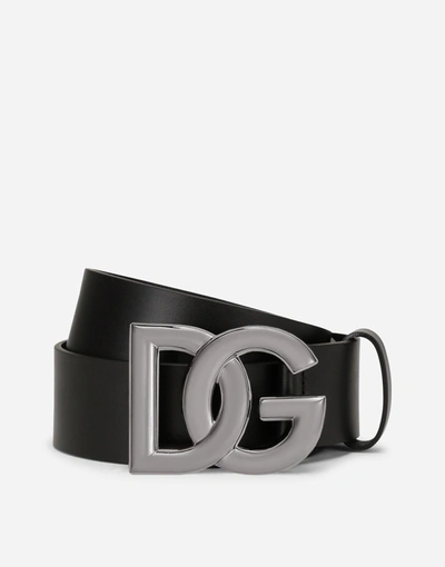DOLCE & GABBANA LUX LEATHER BELT WITH CROSSOVER DG LOGO BUCKLE