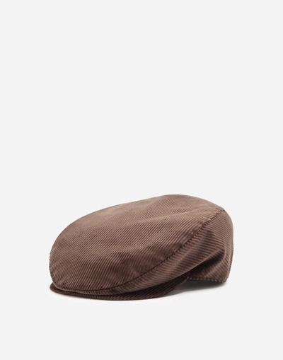 Dolce & Gabbana Corduroy Flap Cap In Brown