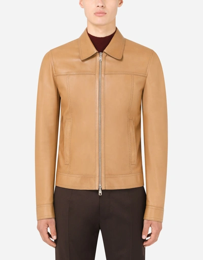 Dolce & Gabbana Coats And Jackets - Leather Jacket In Beige