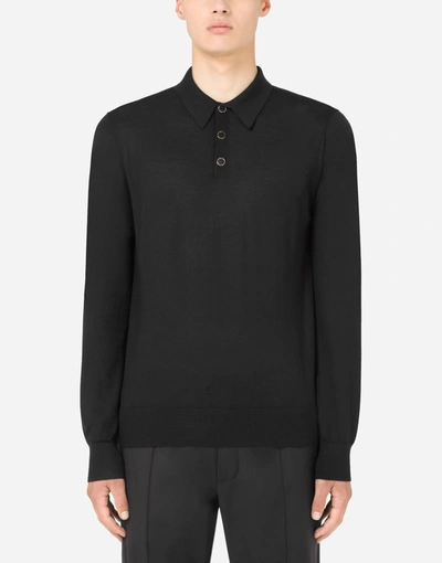 Dolce & Gabbana Cashmere Polo-style Sweater In Blue
