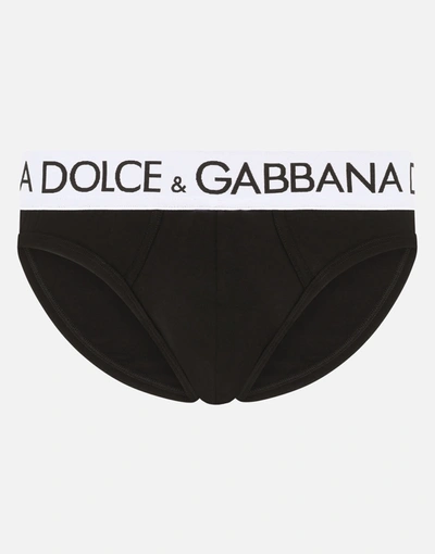 Dolce & Gabbana Mid-rise Briefs In Two-way Stretch Cotton In Black