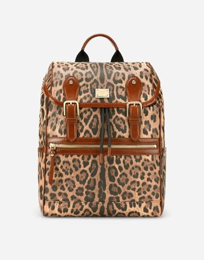 Dolce & Gabbana Leopard-print Crespo Backpack With Branded Plate In Multicolor