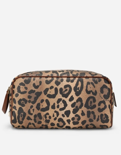 Dolce & Gabbana Leopard-print Crespo Toiletry Bag With Branded Plate In Multicolor